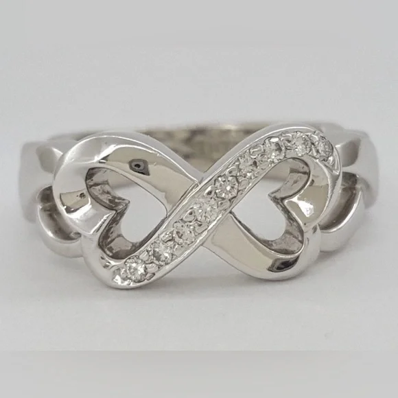 Tiffany & Co Paloma Picasso Double Loving Heart Ring 18K White Gold Diamonds - Picture 3 of 7